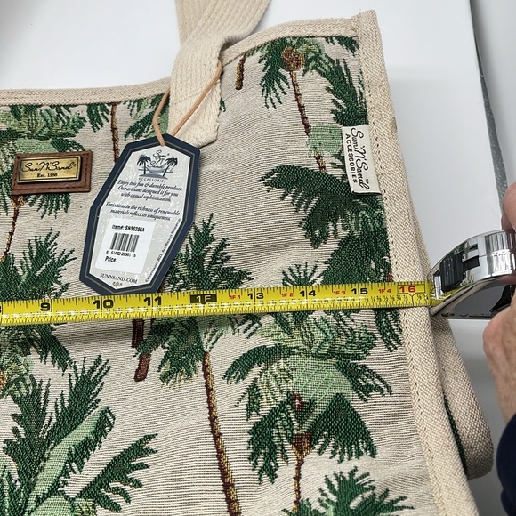 NWT Sun N Sand Beach Bag Cotton Zipped Top Palm Tree Print Pocketbook Tote Bag - Picture 11 of 16